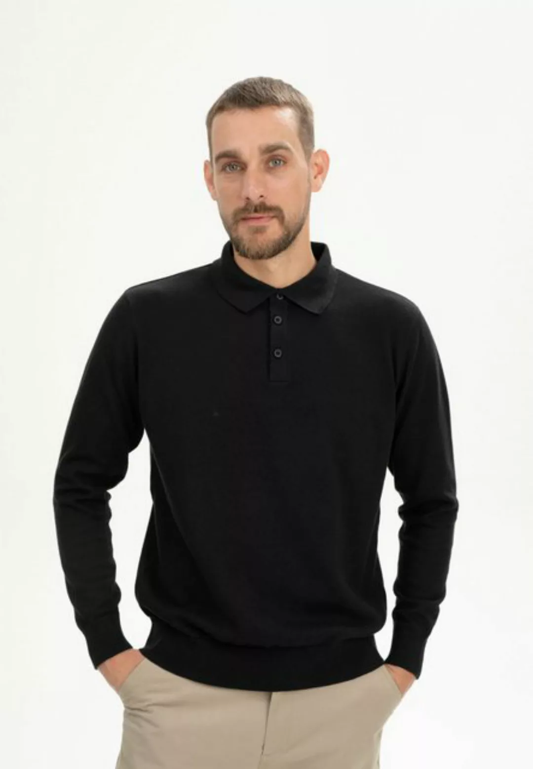 MELA Poloshirt Langarm Strick Poloshirt HARISH Rippbündchen günstig online kaufen