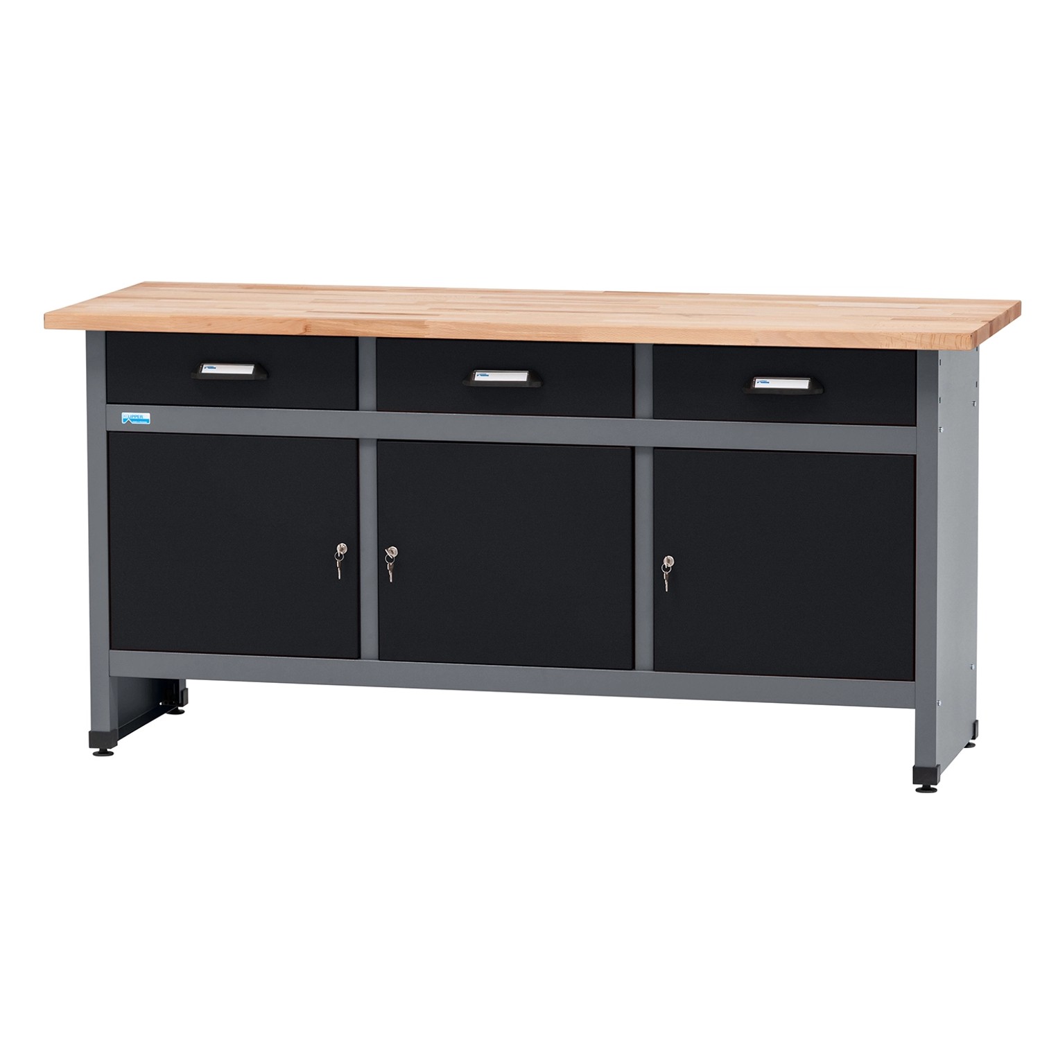 Küpper Werkbank m. 3 Türen & 3 Schubladen 84 x 170 x 60 cm Schwarz-Hellgrau günstig online kaufen