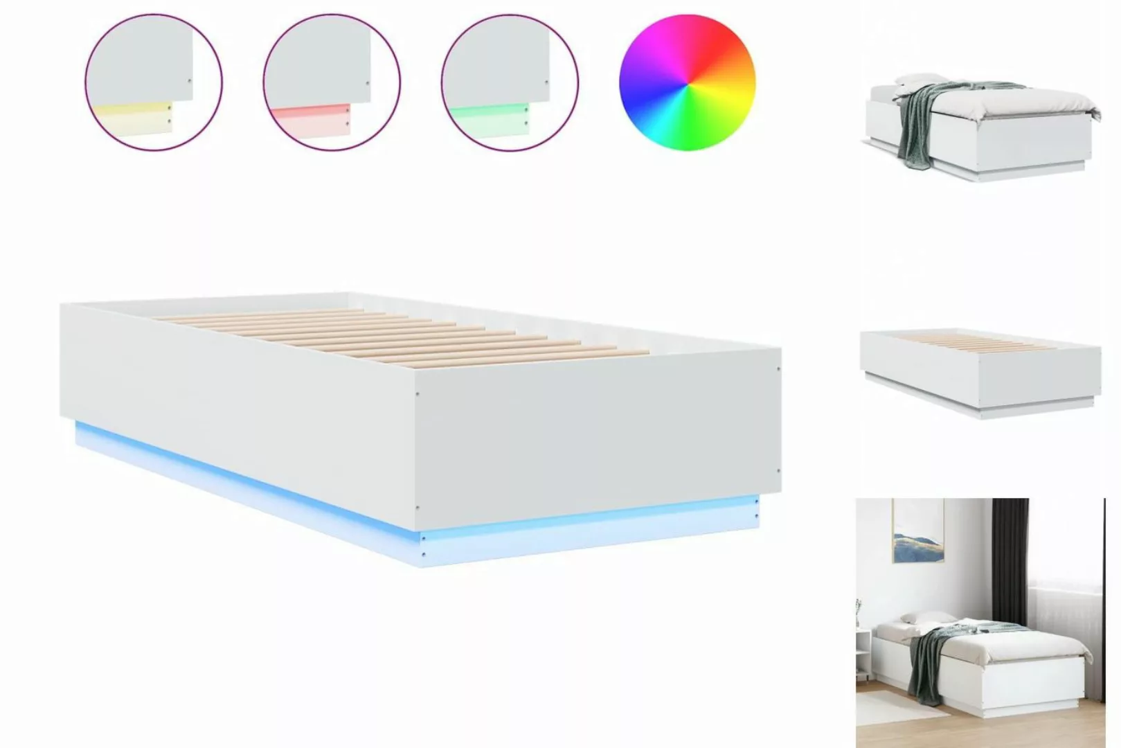 vidaXL Bettgestell Bettgestell mit LED Weiß 90x200 cm Spanplatte Bett Bettg günstig online kaufen