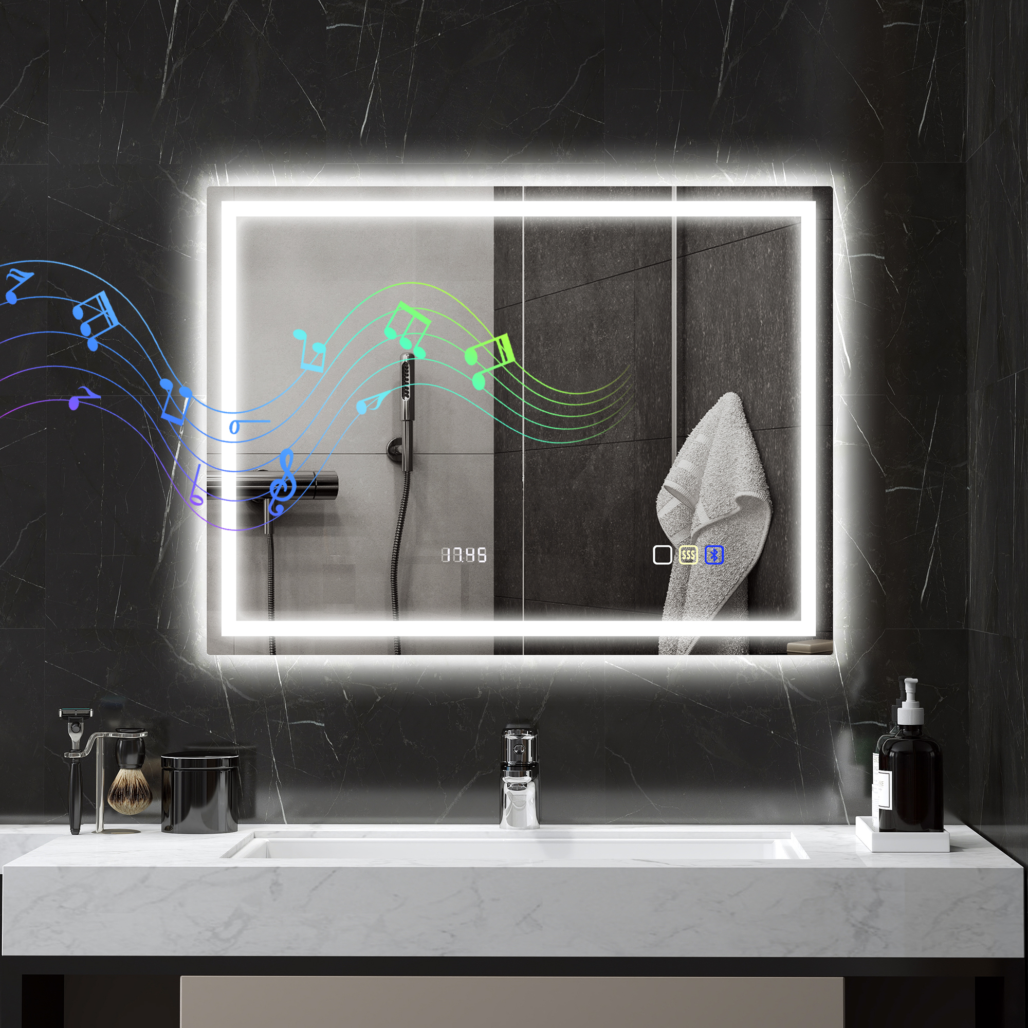 HOMCOM Badspiegel mit Beleuchtung 80x60 cm LED Spiegel Wandspiegel mit Blue günstig online kaufen