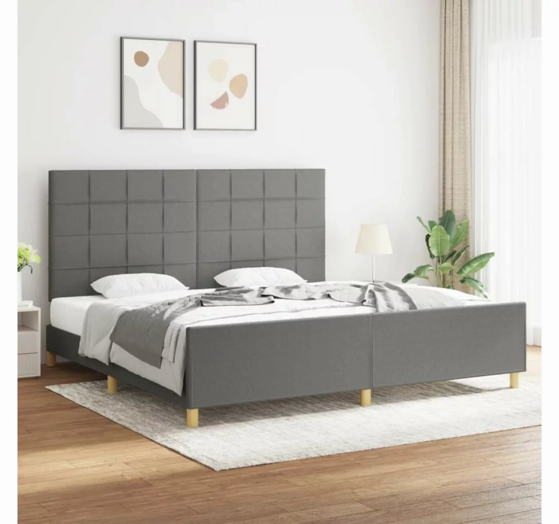 furnicato Bett Bettgestell mit Kopfteil Dunkelgrau 200x200 cm Stoff günstig online kaufen