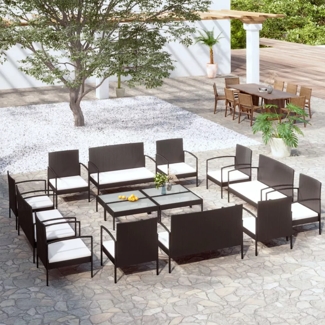 16-tlg. Garten-lounge-set Mit Auflagen Poly Rattan Schwarz günstig online kaufen