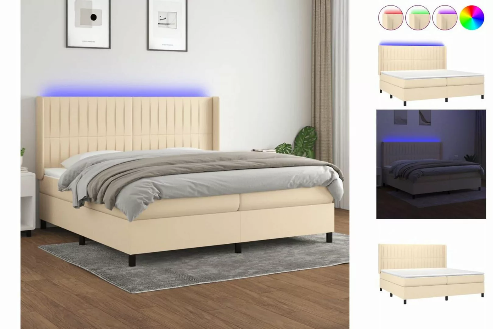 vidaXL Boxspringbett Boxspringbett mit Matratze und LED Stoff (200 x 200 cm günstig online kaufen