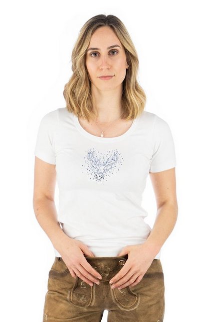 OS-Trachten Trachtenshirt Wimporo Kurzarm T-Shirt mit Strass-Hirsch auf der günstig online kaufen