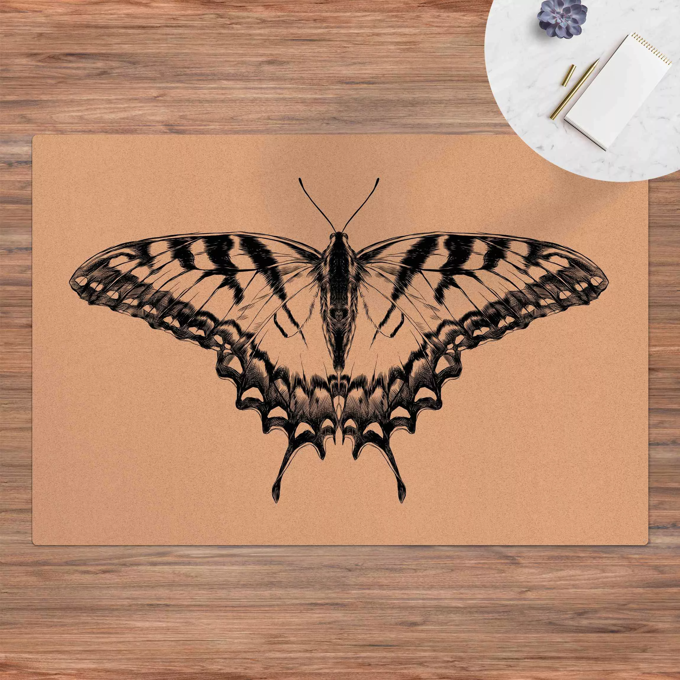 Kork-Teppich Illustration fliegender Tiger Schwalbenschwanz Schwarz günstig online kaufen
