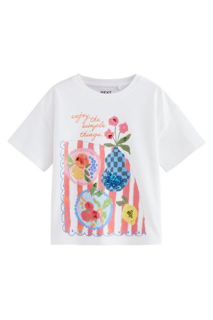 Next T-Shirt Oversized Fit T-Shirt mit Pailletten, Blumengrafik (1-tlg) günstig online kaufen