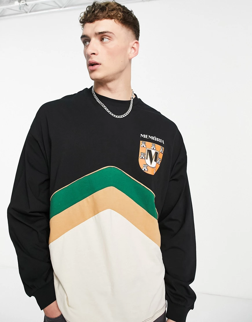 ASOS DESIGN – Langärmliges Oversize-Shirt im Blockfarbendesign mit Abzeiche günstig online kaufen