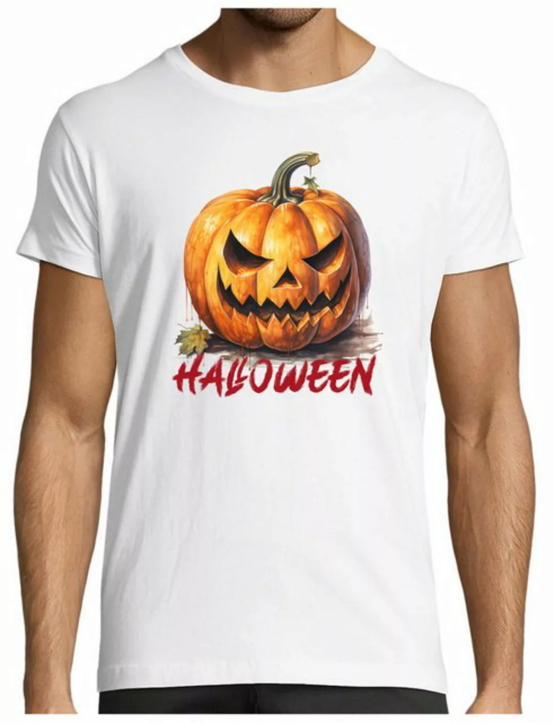 MyDesign24 T-Shirt Herren Halloween Shirt Kürbis mit gruseligem Gesichtsaus günstig online kaufen