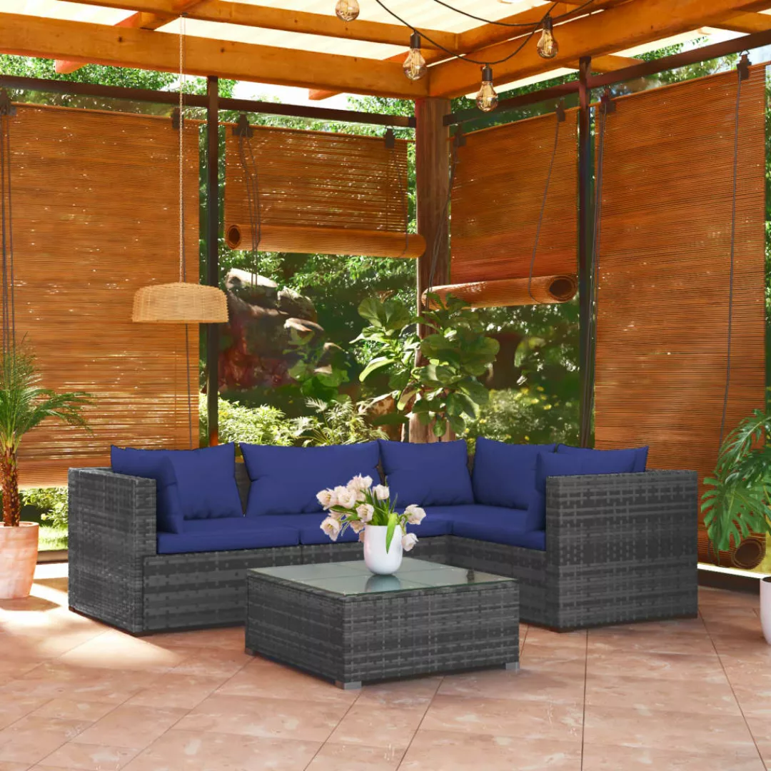 Vidaxl 5-tlg. Garten-lounge-set Mit Kissen Poly Rattan Grau günstig online kaufen