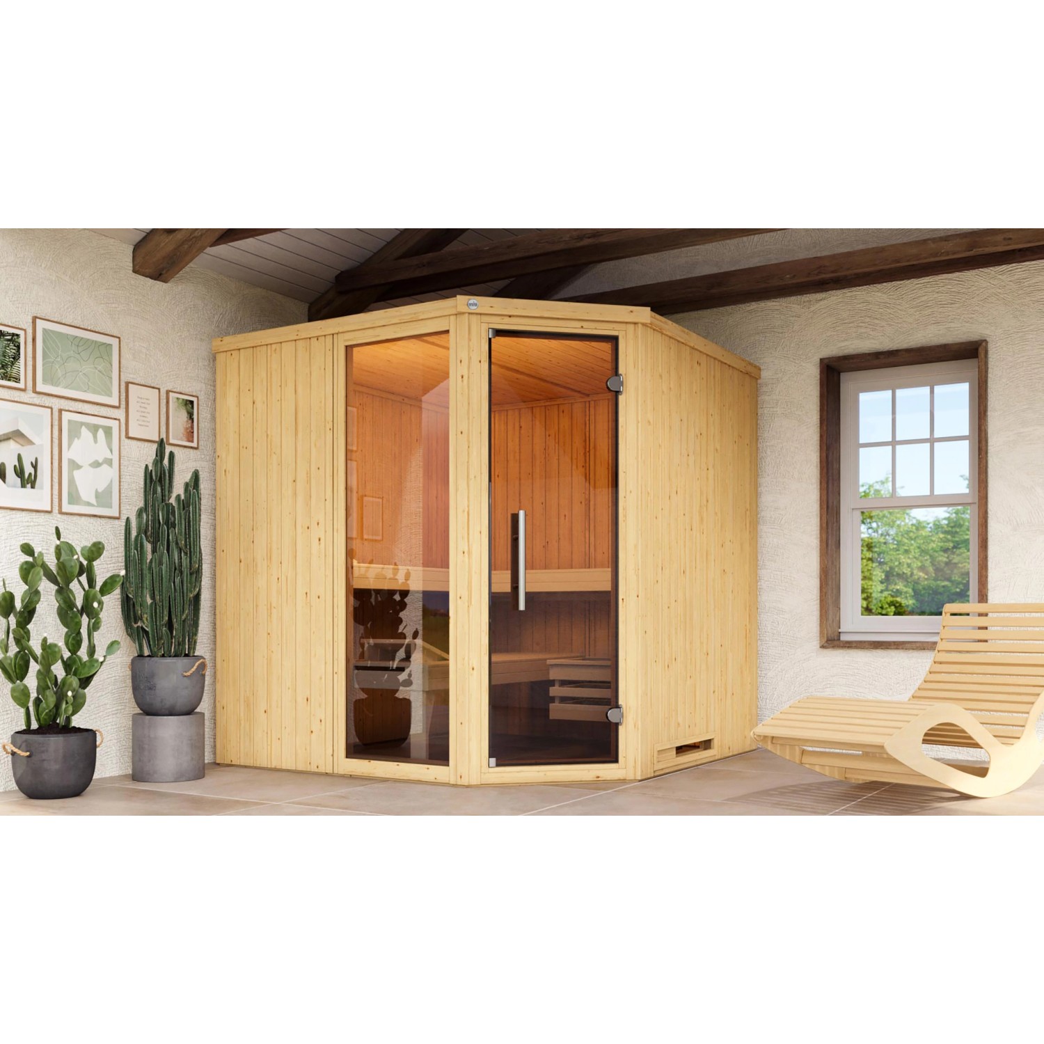 Weka Element-Ecksauna Varberg 3 o. Ofen Glastür/Fenster günstig online kaufen