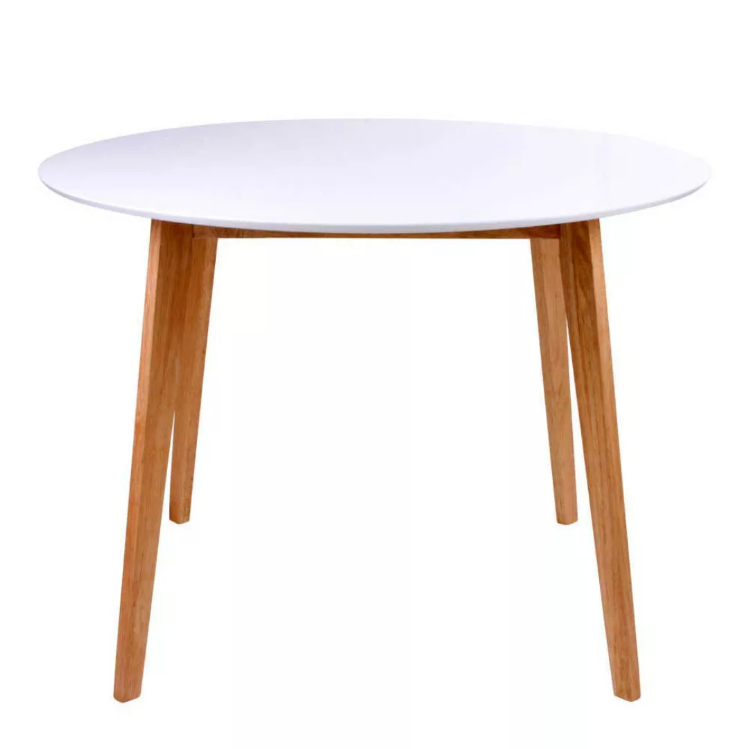Essplatzgruppe in Weiß und Holz Naturfarben rundem Tisch (fünfteilig) günstig online kaufen