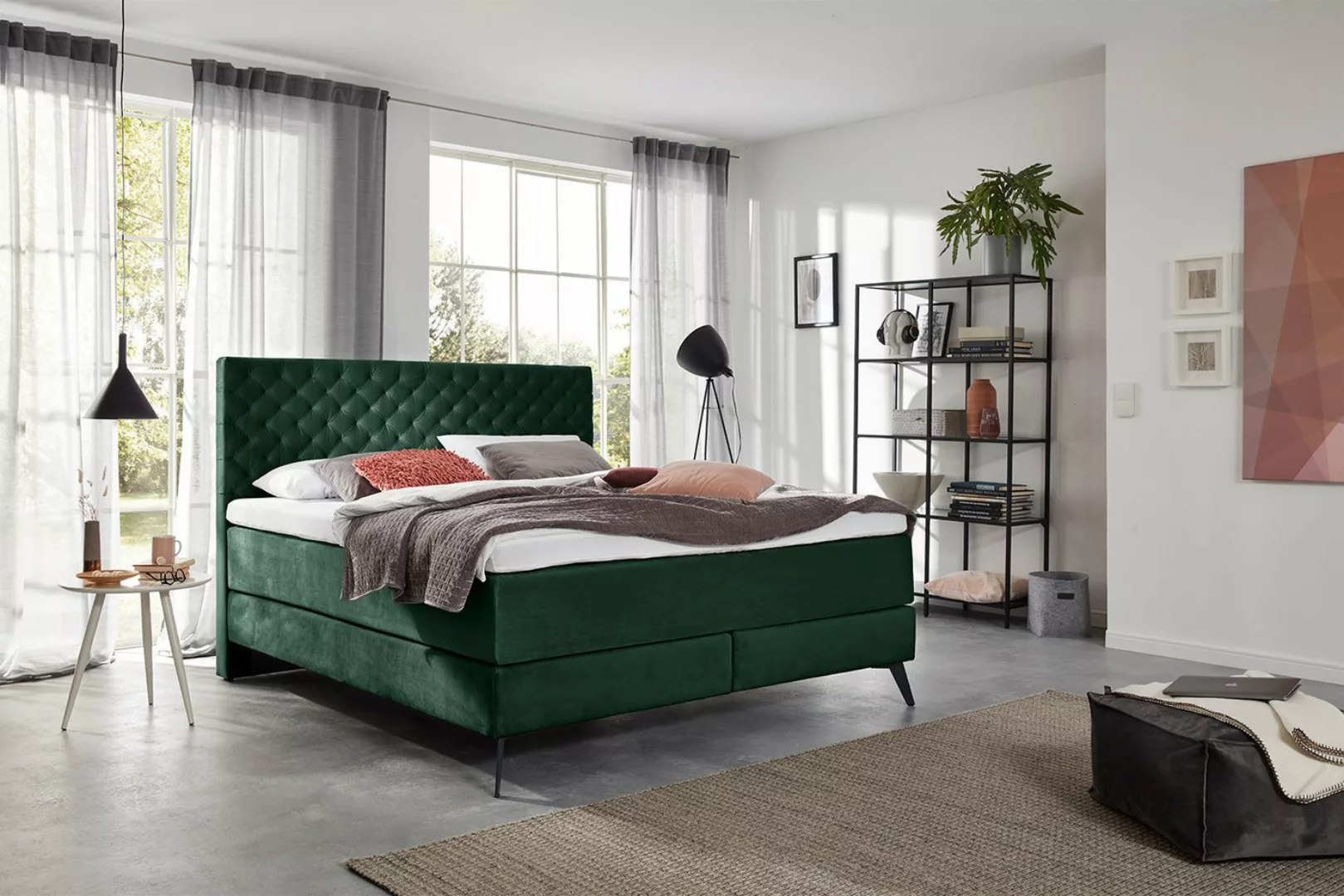 KAWOLA Boxspringbett SINDAR, Bett Stoff, versch. Farben, versch. Fußfarben, günstig online kaufen