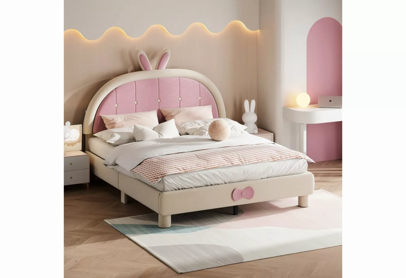 BlingBin Einzelbett Kinderbett Polsterbett 90 x 200 cm (1-tlg., mit rundem günstig online kaufen