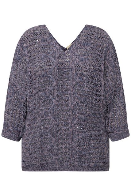 Ulla Popken Strickpullover Pullover Ajourmuster V-Ausschnitt 3/4-Arm günstig online kaufen