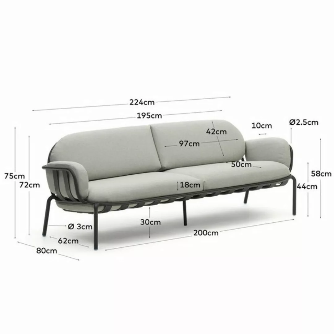 Natur24 Sofa 3- Sitzer Gartensofa Joncols 224x72x80 cm Grün Sitzgelegenheit günstig online kaufen