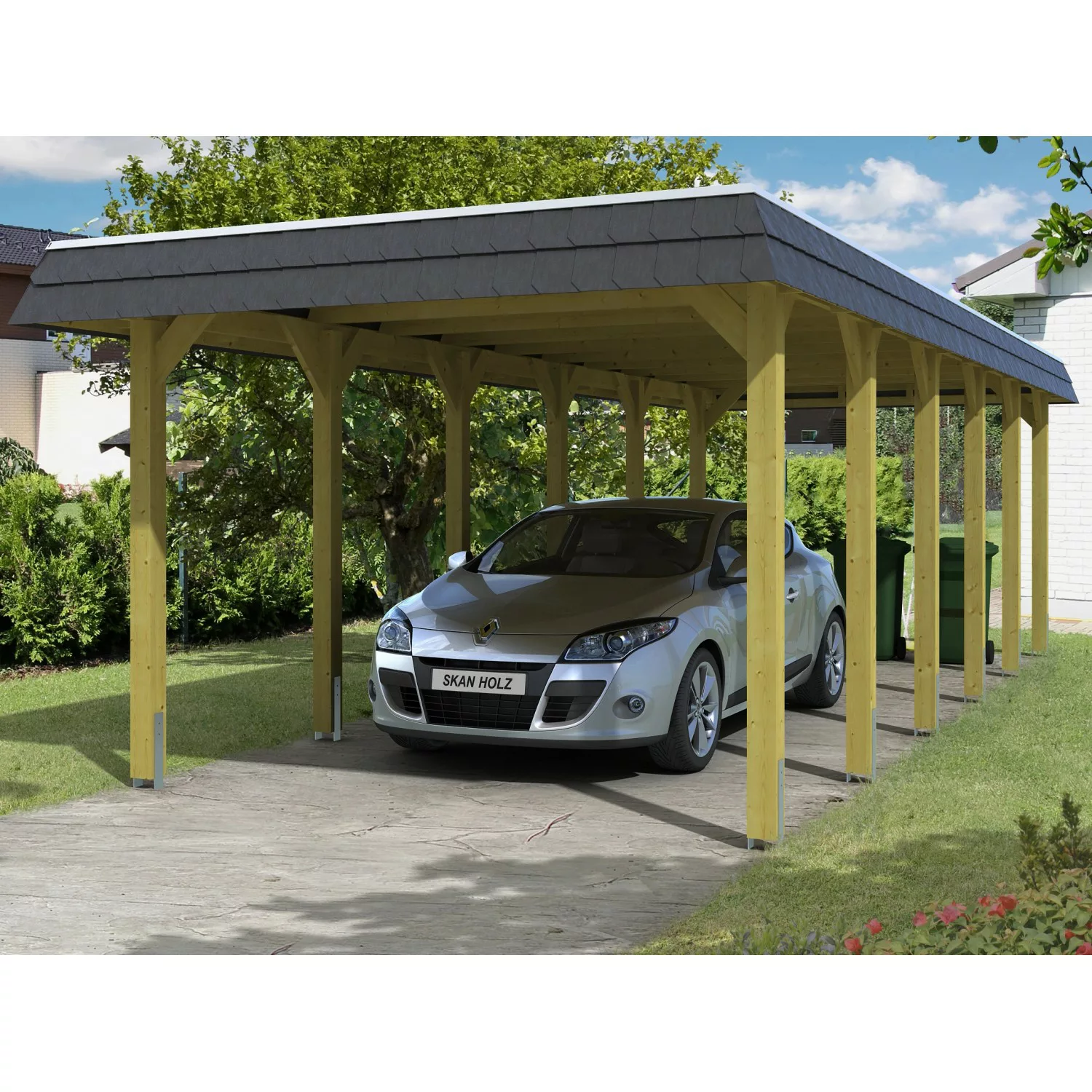 Skan Holz Carport Spreewald 345 cm x 893 cm schwarze Blende günstig online kaufen