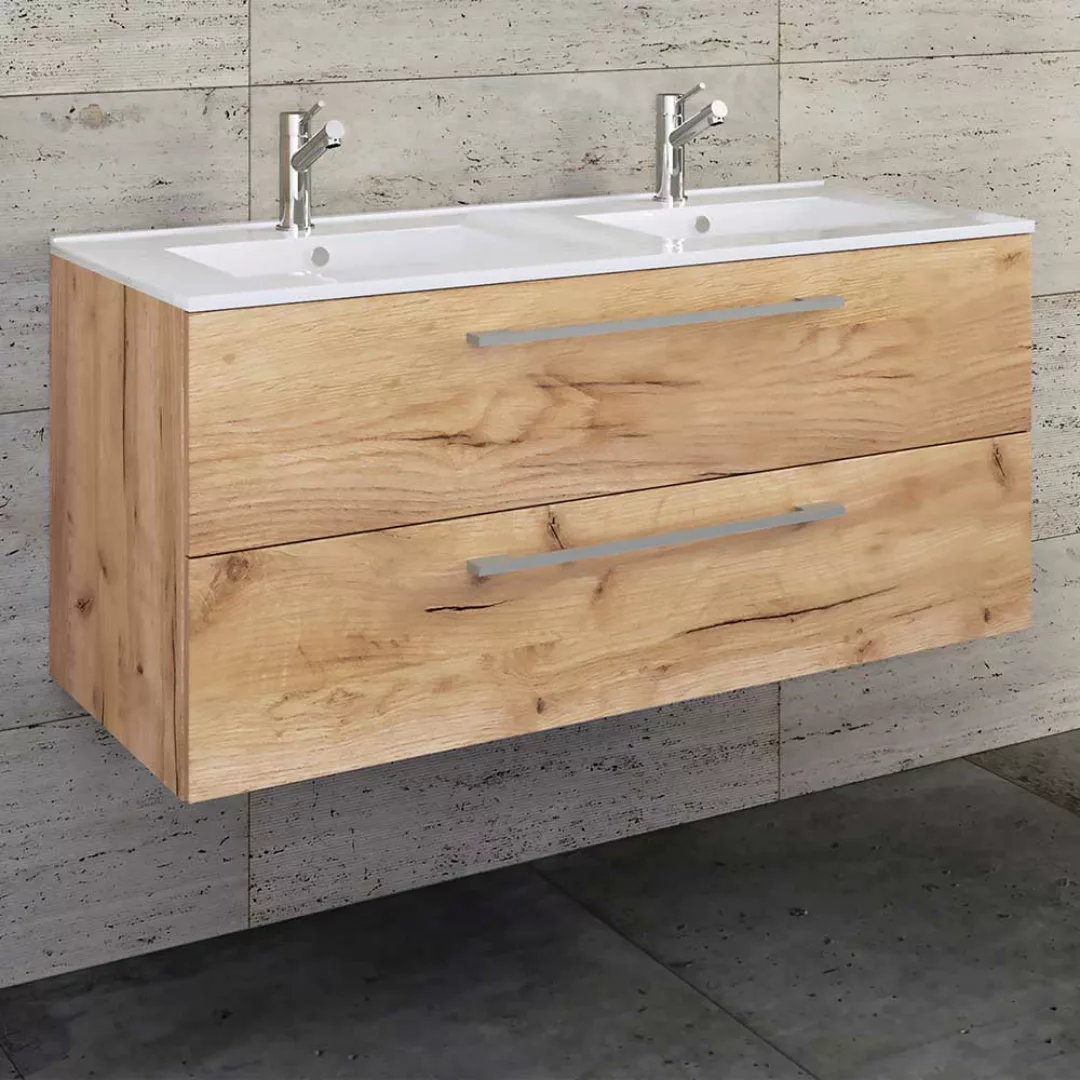 Doppel Waschbeckenunterschrank mit zwei Schubladen 112 cm breit günstig online kaufen