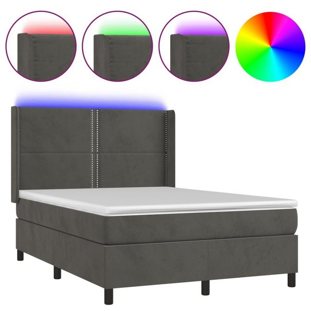 vidaXL Boxspringbett Boxspringbett mit Matratze LED Dunkelgrau 140x200 cm S günstig online kaufen