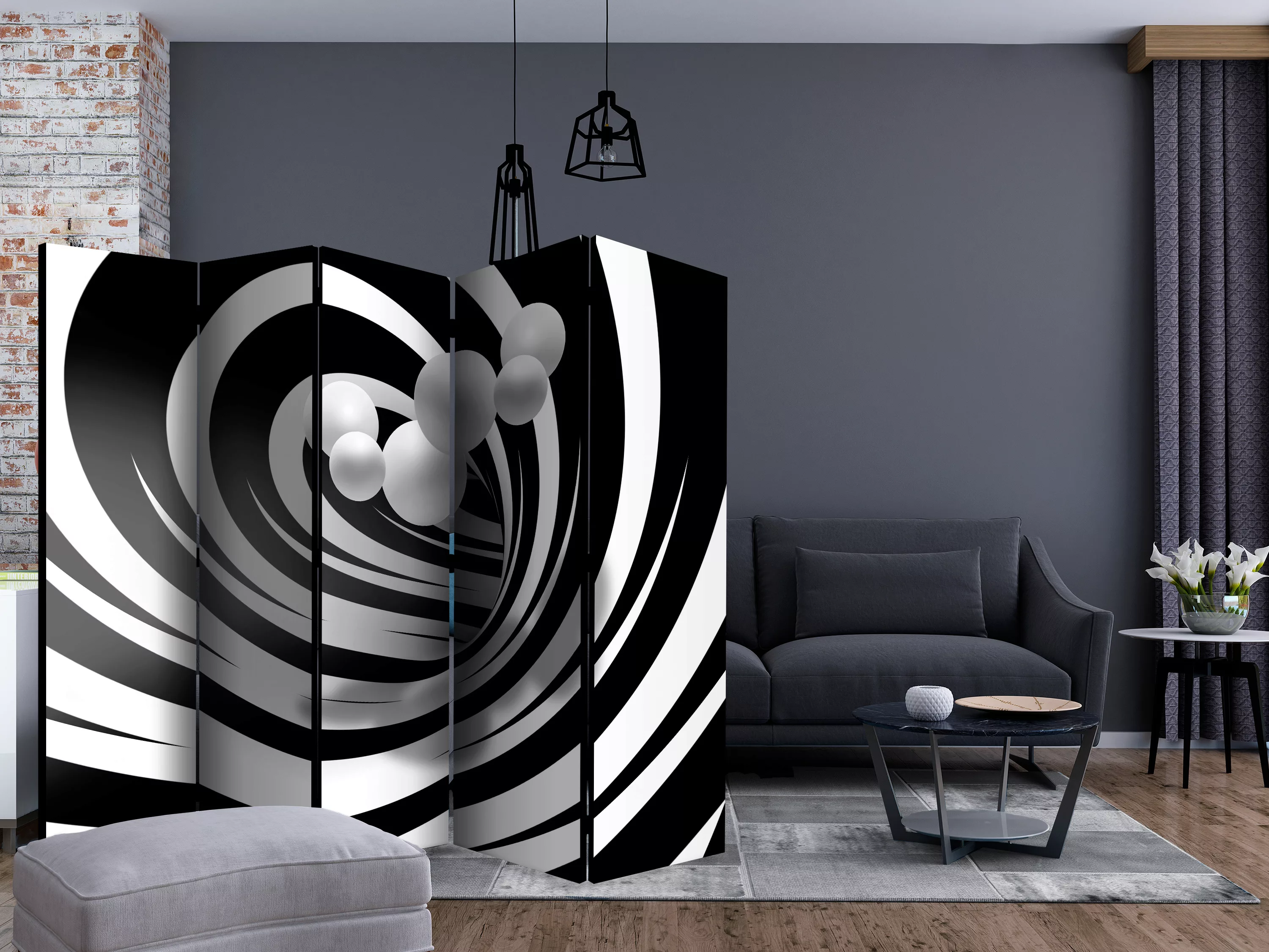 5-teiliges Paravent - Twisted In Black & White Ii [room Dividers] günstig online kaufen
