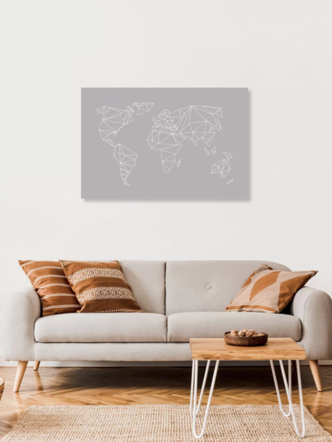 Poster / Leinwandbild - Geometrical World Map Grey günstig online kaufen