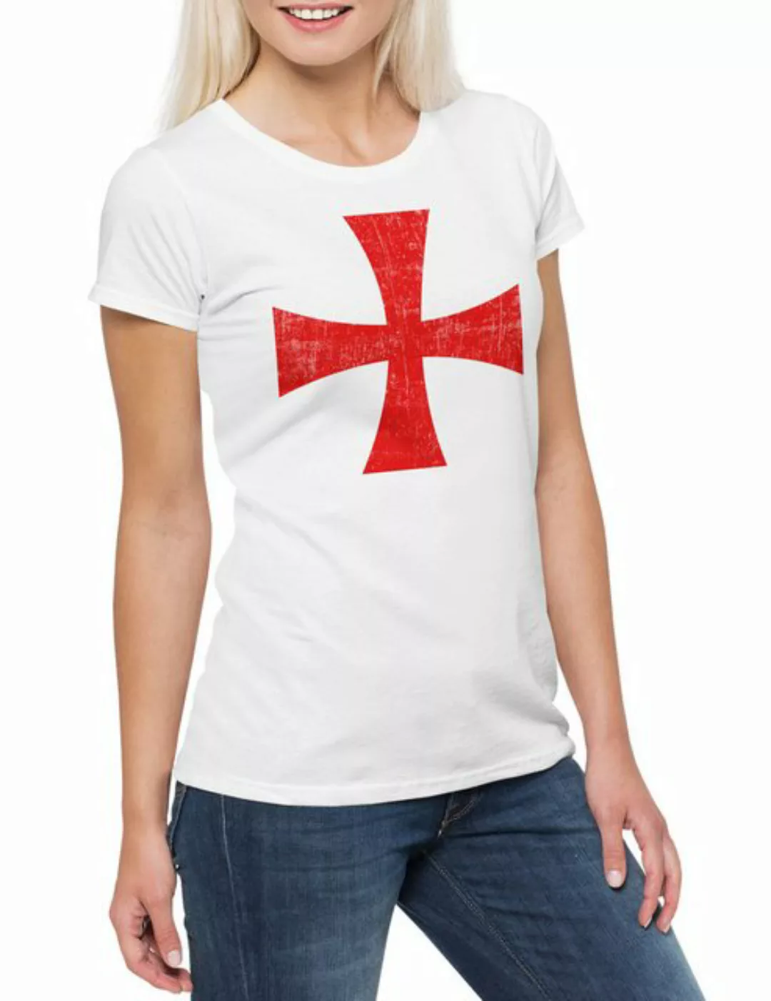 Urban Backwoods Print-Shirt Templar Cross I Damen T-Shirt Rotes Templer Ord günstig online kaufen