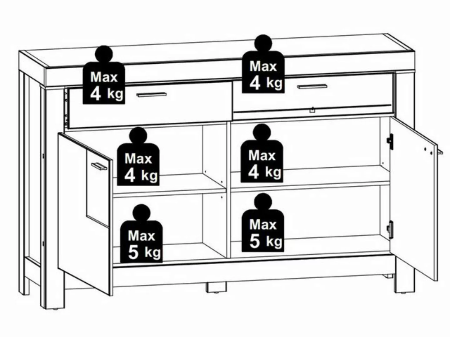 WOHN CONCEPT Premium Möbel Buffet 156 x 211 x 42 cm (B/H/T) günstig online kaufen