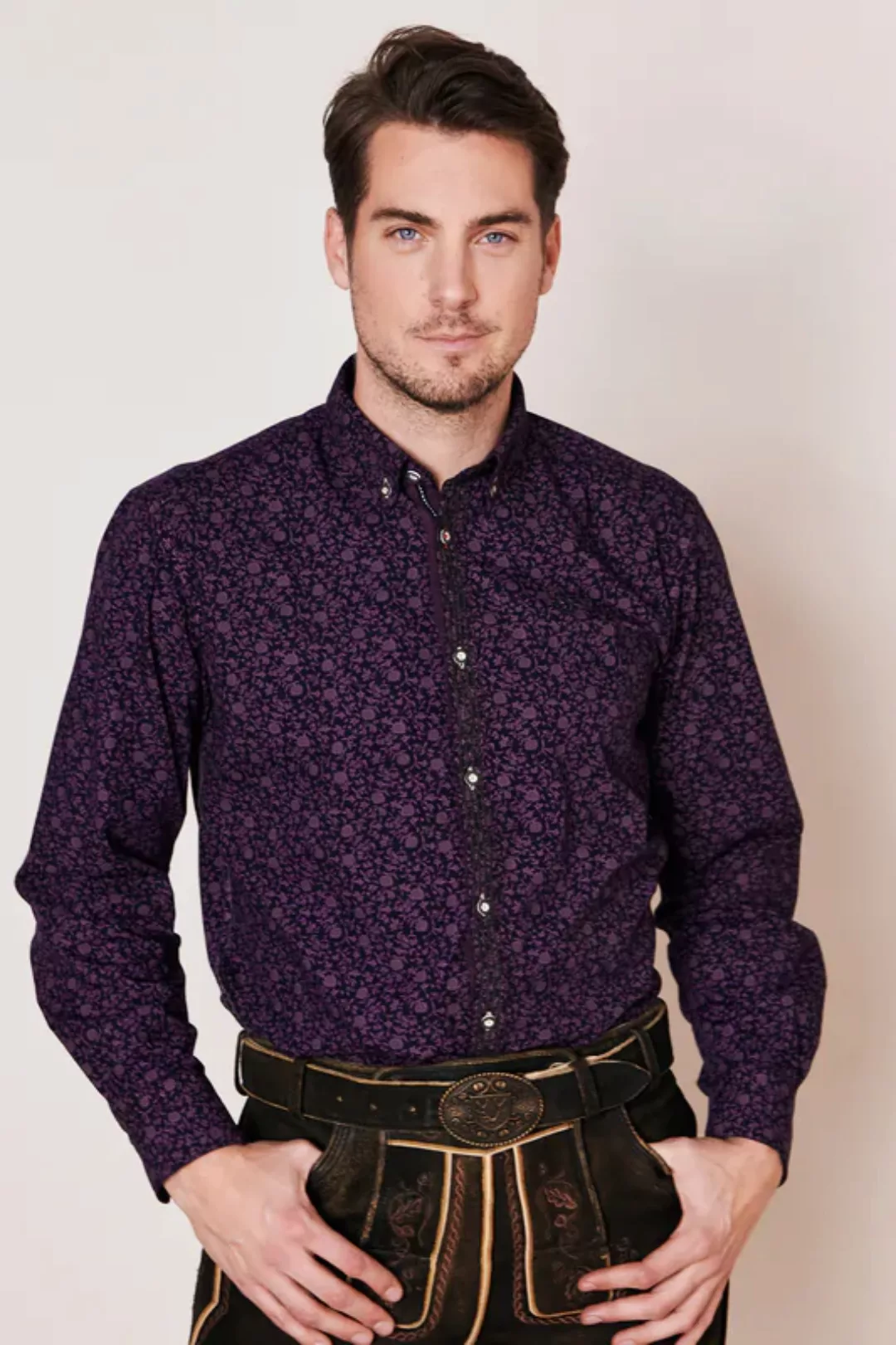 KRÜGER MADL & BUAM Trachtenhemd Hemd 911467 blau rose (Perfekt Fit) günstig online kaufen