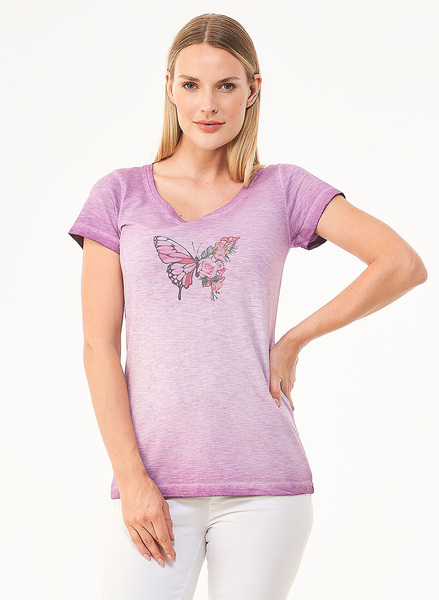 Cold Pigment Dyed T-shirt T-shirt Aus Bio-baumwolle Mit Schmetterling-print günstig online kaufen