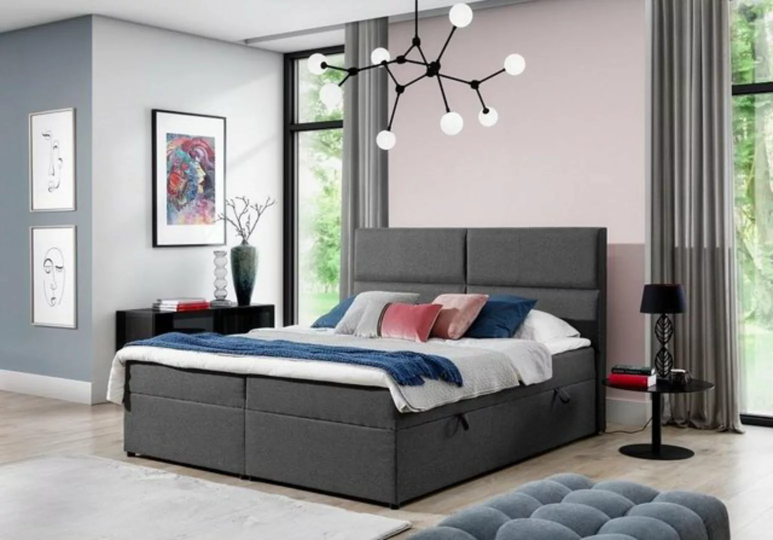 JVmoebel Bett Designer Bett Chesterfield Textil Hotel Betten Doppel Schlafz günstig online kaufen
