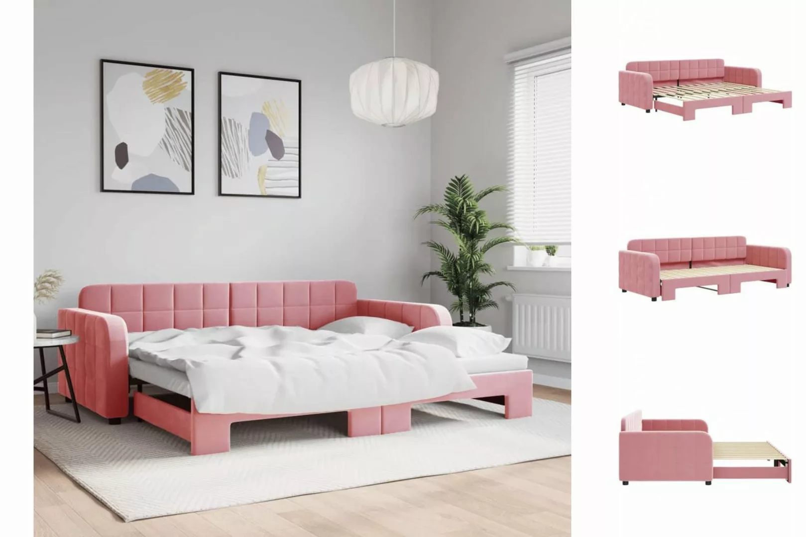 vidaXL Gästebett Gästebett Tagesbett Ausziehbar Rosa 90x200 cm Samt Bett Be günstig online kaufen