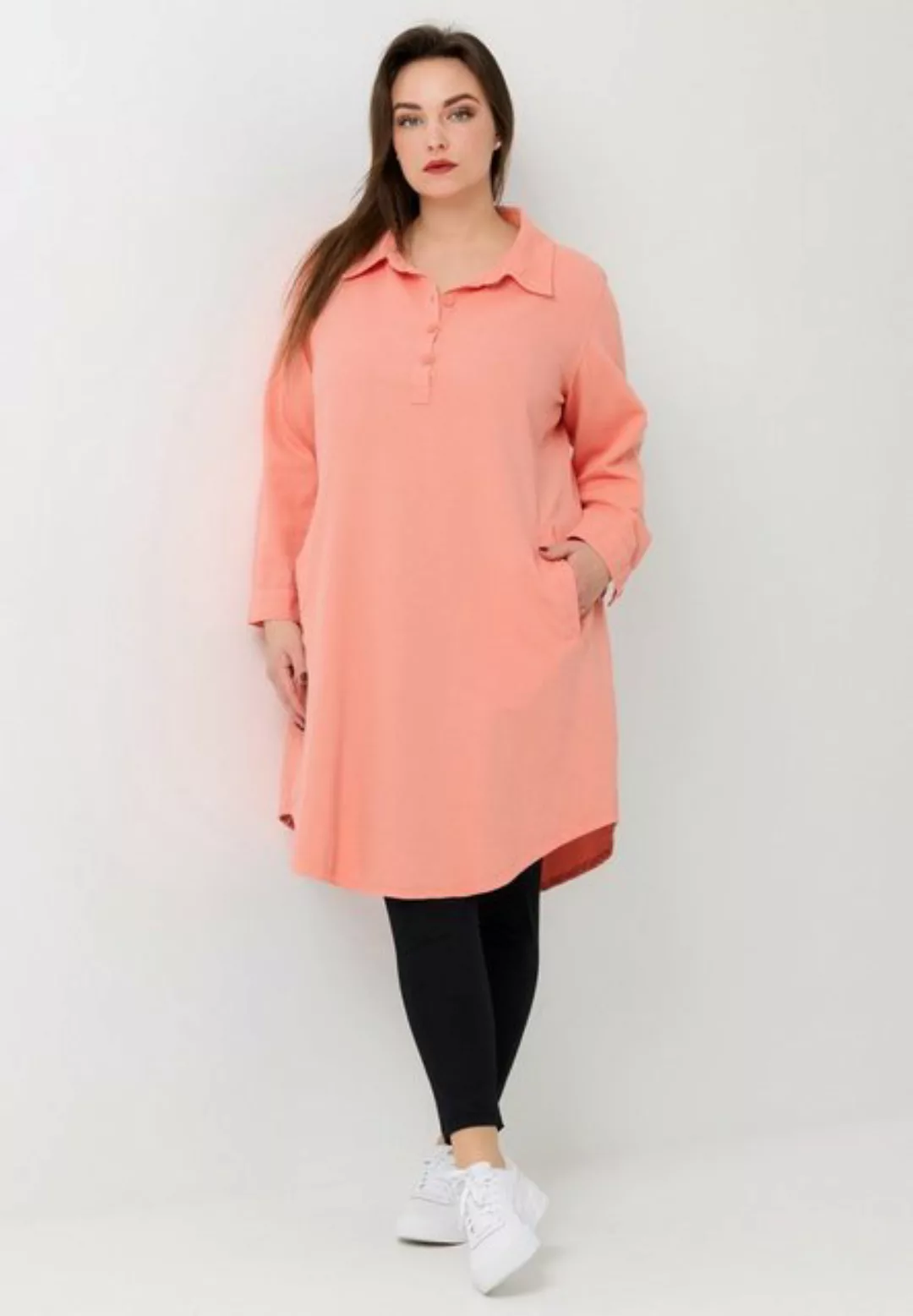 Kekoo Blusenkleid A-Linie Kleid Langarm aus reiner Baumwolle 'Verde' günstig online kaufen