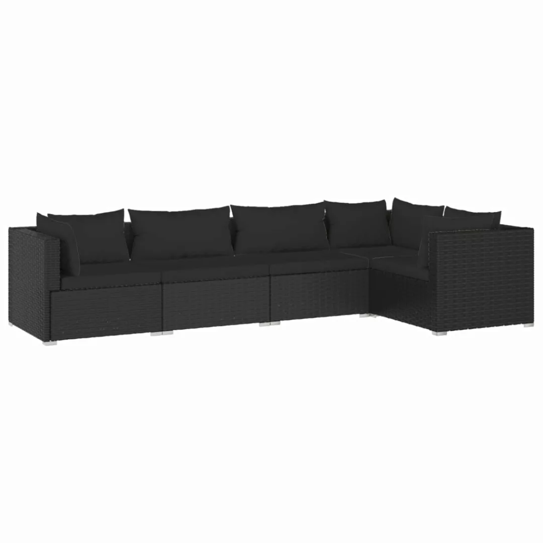 Vidaxl 5-tlg. Garten-lounge-set Mit Kissen Poly Rattan Schwarz günstig online kaufen