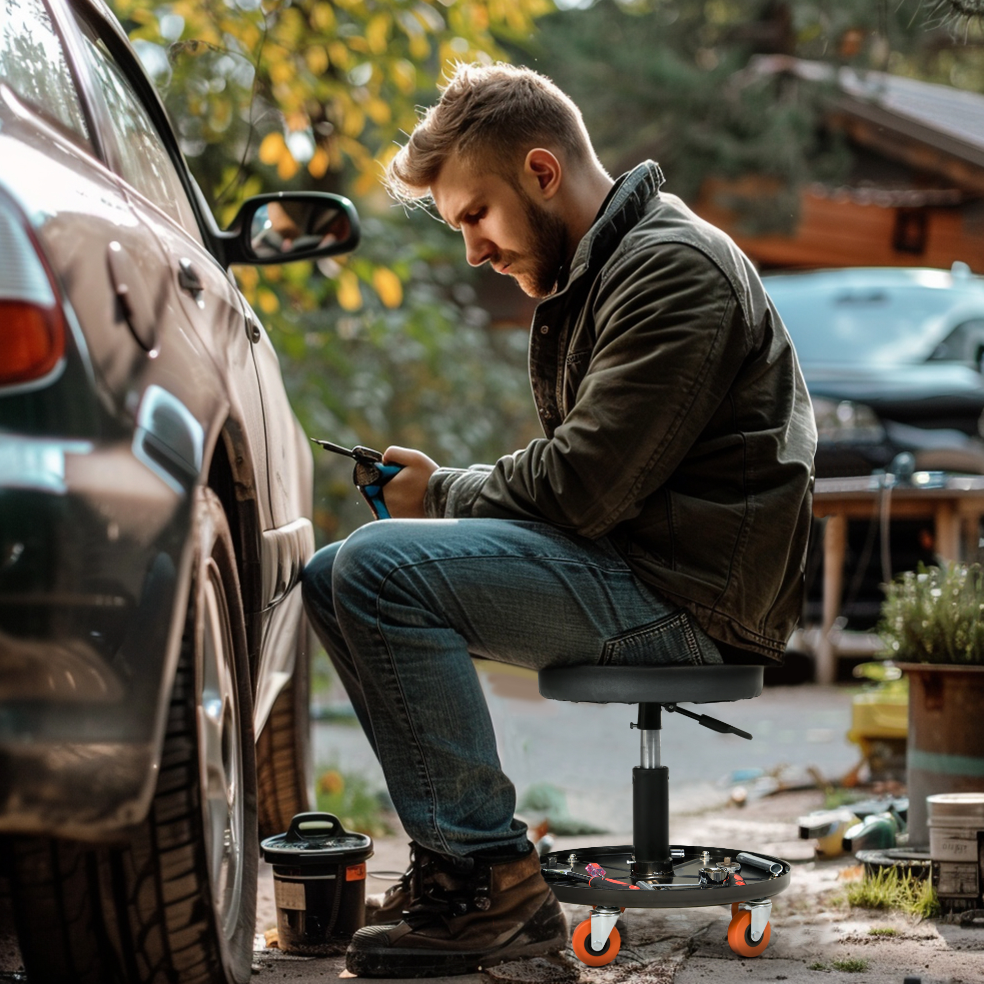 HOMCOM Mechanikerhocker, Werkstattwagen, höhenverstellbarer Sitz, Hocker mi günstig online kaufen