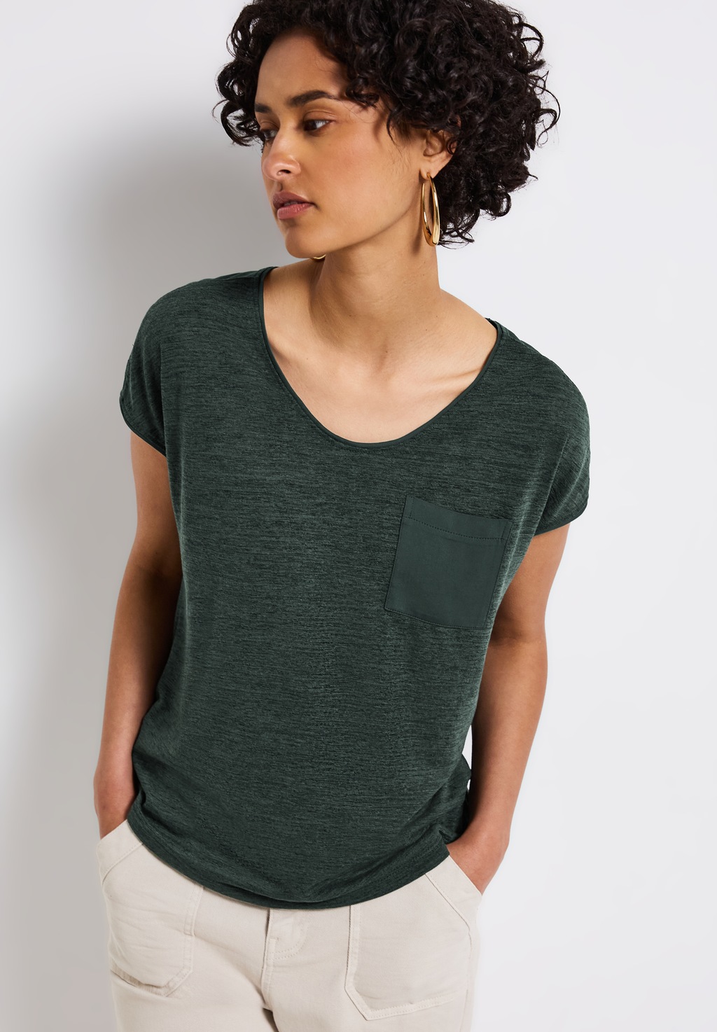 STREET ONE T-Shirt, im Leinen-Look und mit Brusttasche+ö günstig online kaufen