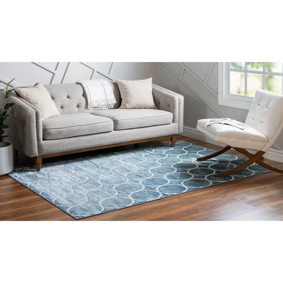 Moderner Muster Teppich in Blau und Cremefarben Kurzflor günstig online kaufen