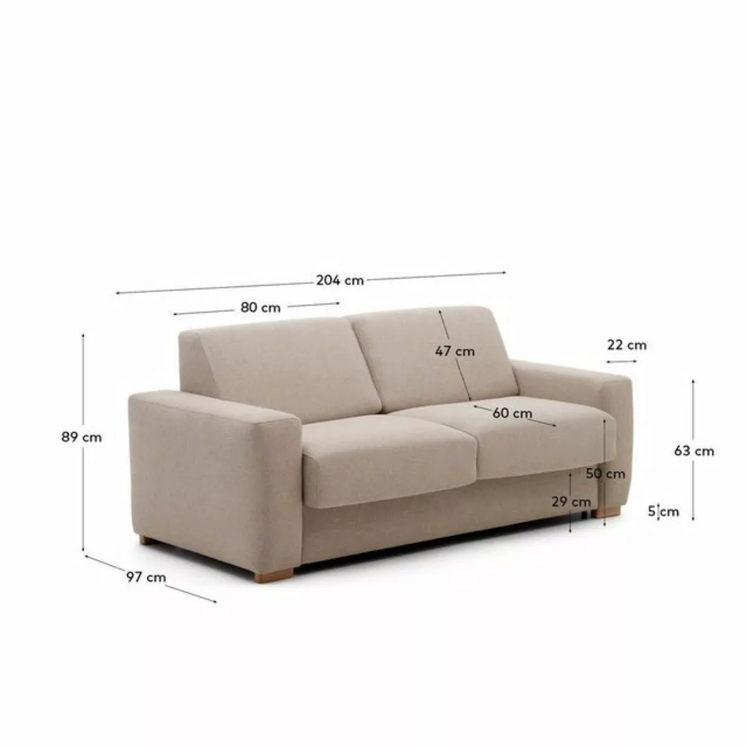 Natur24 Schlafsofa 3-Sitzer-Bettsofa Anley 204 x 89 x 97 cm Beige Sitzgeleg günstig online kaufen