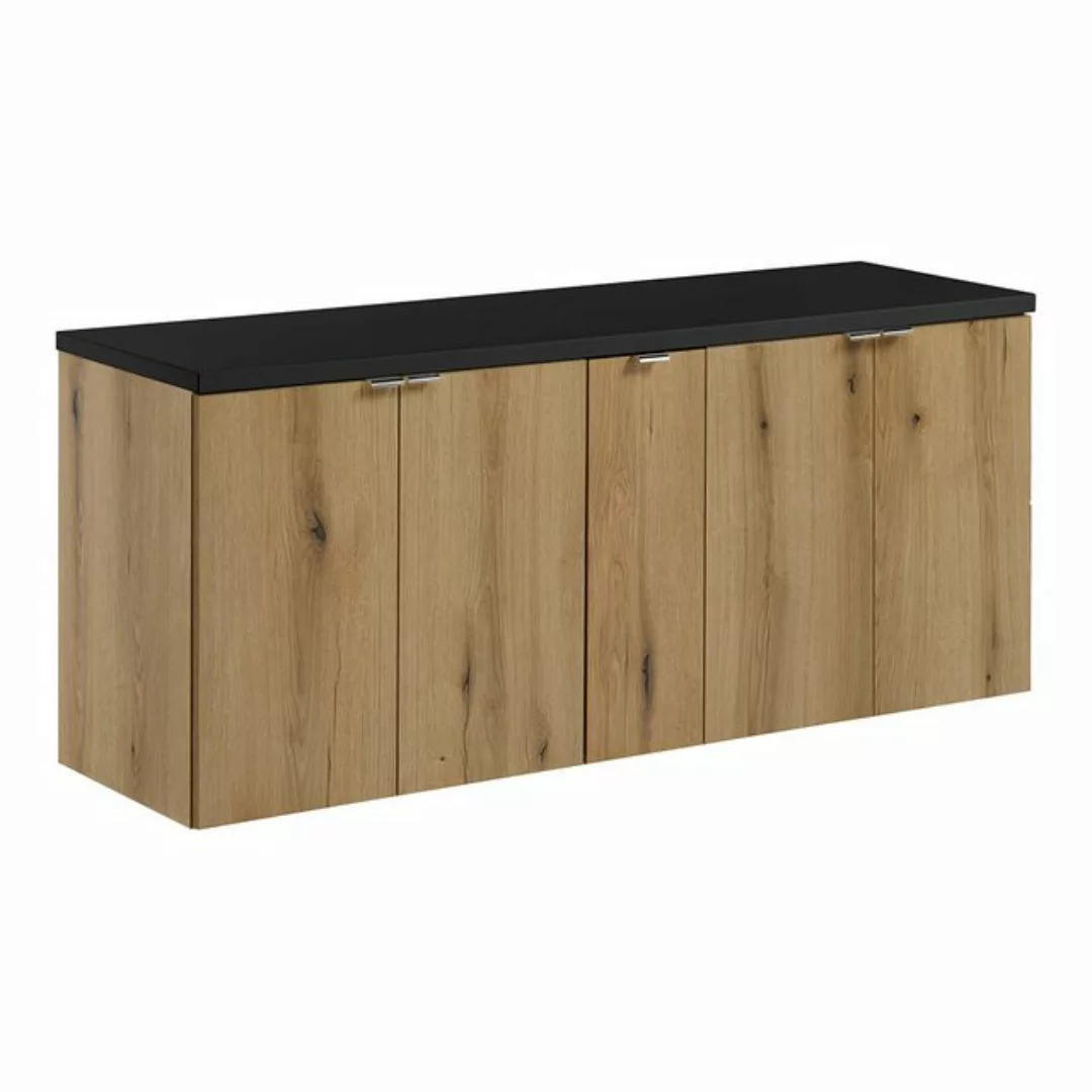 Doppel-Waschtischunterschrank 140cm, in Eiche und schwarz, NEWPORT-56-OAK günstig online kaufen