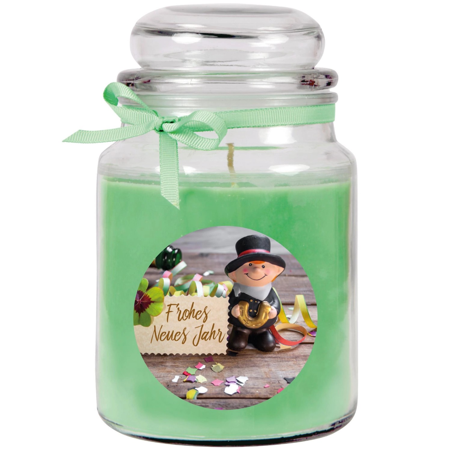 HS Candle Duftkerze & Glas Neujahr Grün Bonbon 110h günstig online kaufen