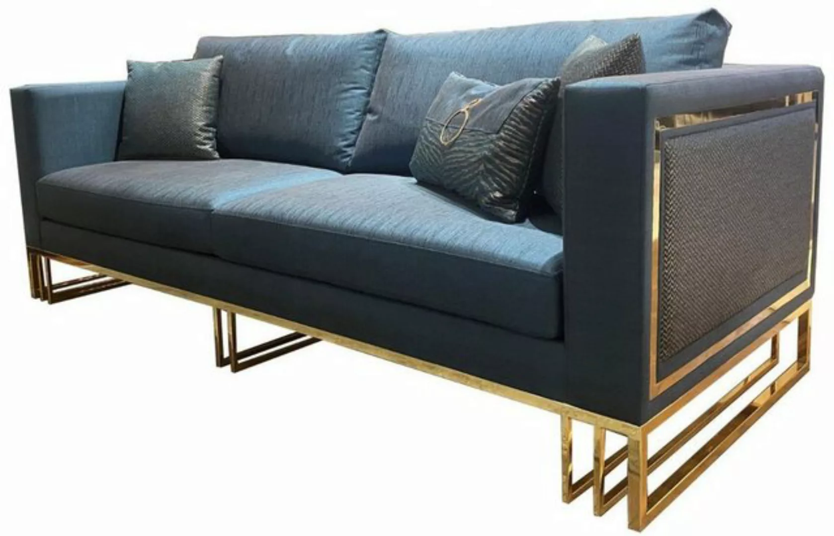 Casa Padrino Sofa Luxus Wohnzimmer Sofa Blau / Gold 240 x 95 x H. 80 cm - L günstig online kaufen