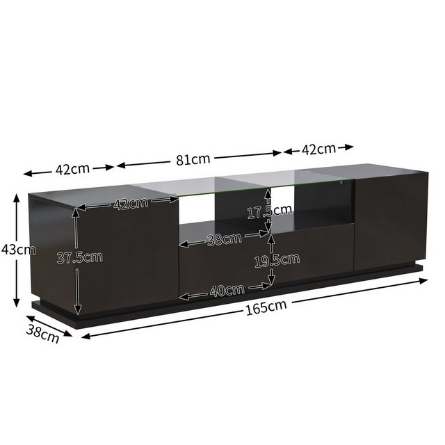 REDOM TV-Schrank Lowboard hochglanz (1-St) mit Glastischplatte und LED,mit günstig online kaufen