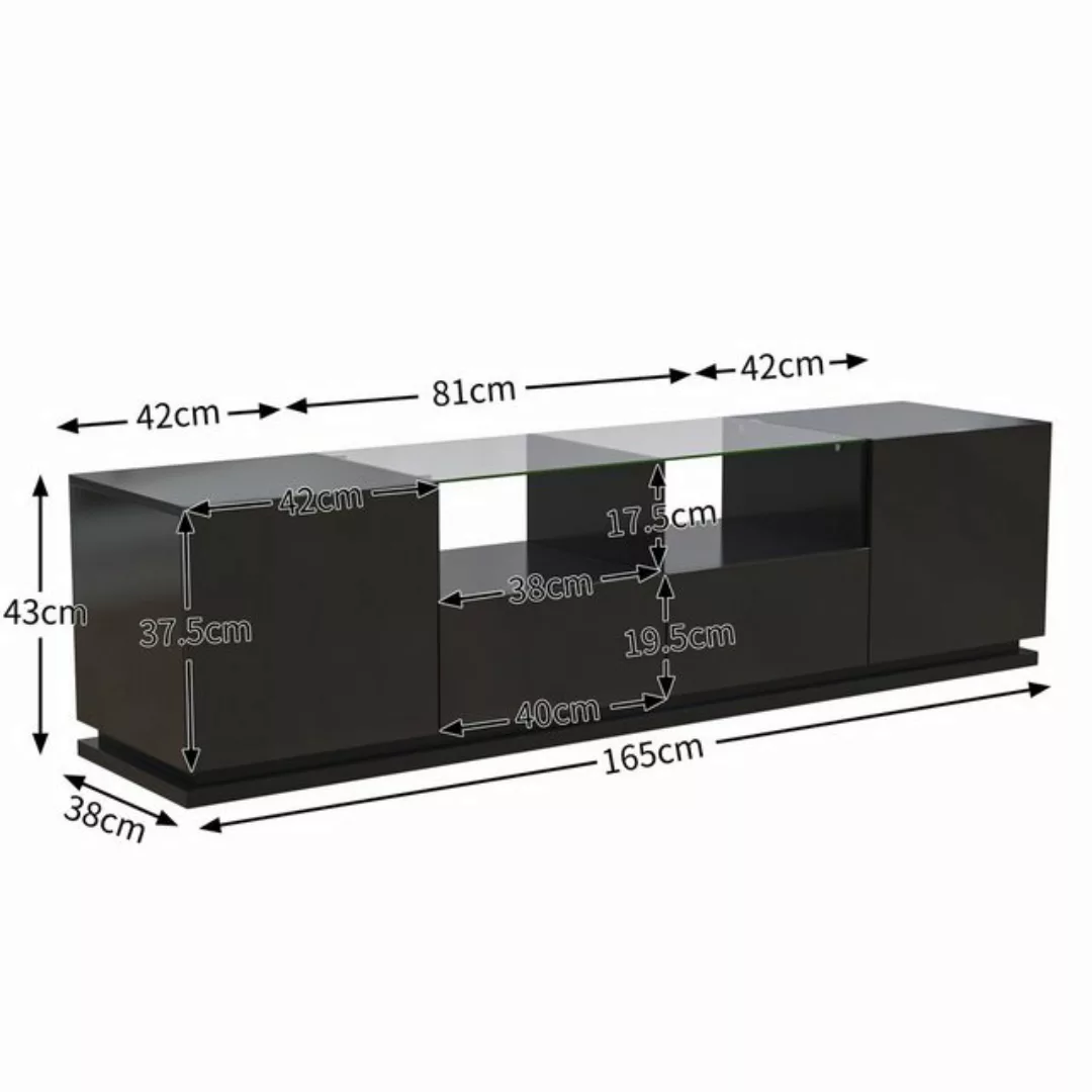 REDOM TV-Schrank Lowboard hochglanz mit Türen und Schubladen, mit Glastisch günstig online kaufen