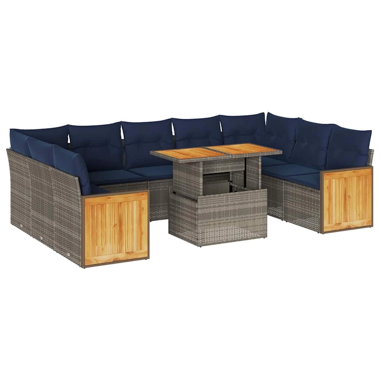 vidaXL 10-Tlg Garten-Sofagarnitur mit Kissen Grau Poly Rattan Akazie 332775 günstig online kaufen