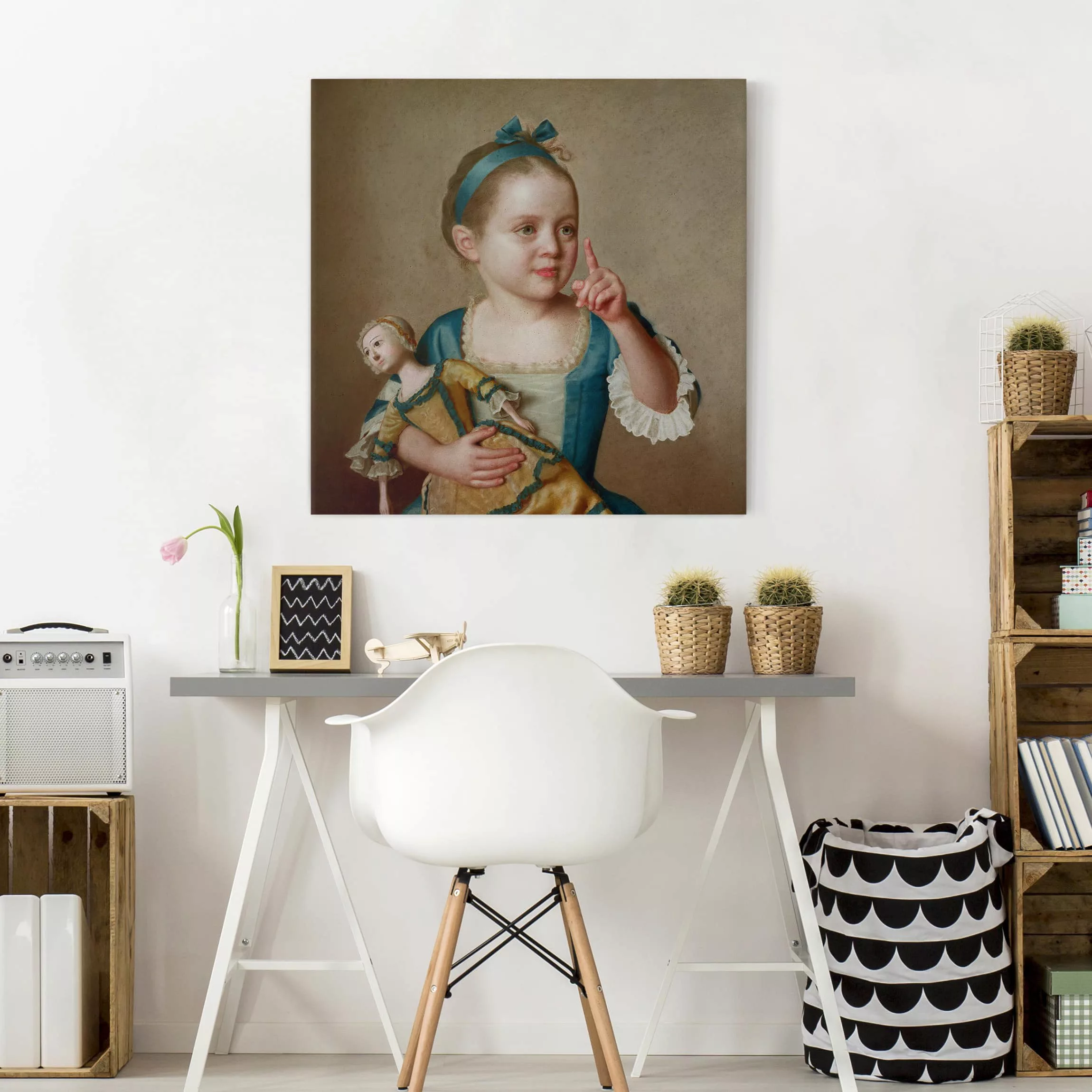 Leinwandbild Portrait - Quadrat Jean Etienne Liotard - Mädchen mit Puppe günstig online kaufen