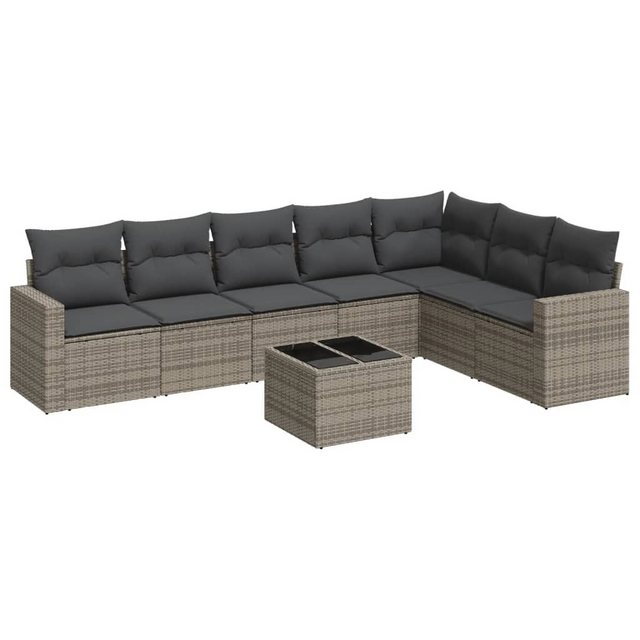 vidaXL Sofaelement 8-tlg. Garten-Sofagarnitur mit Kissen Grau Poly Rattan ( günstig online kaufen