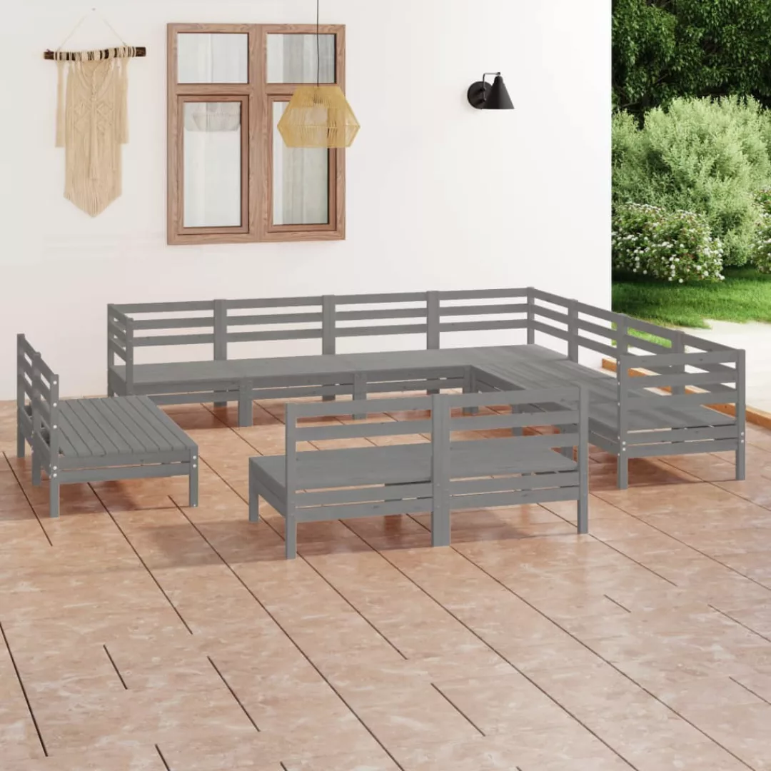 11-tlg. Garten-lounge-set Massivholz Kiefer Grau günstig online kaufen