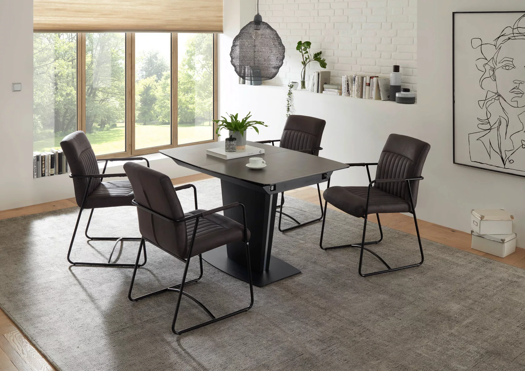 Essgruppe Keramik Esstisch mit 4 Stühlen Metall schwarz Ferrara-Altena günstig online kaufen