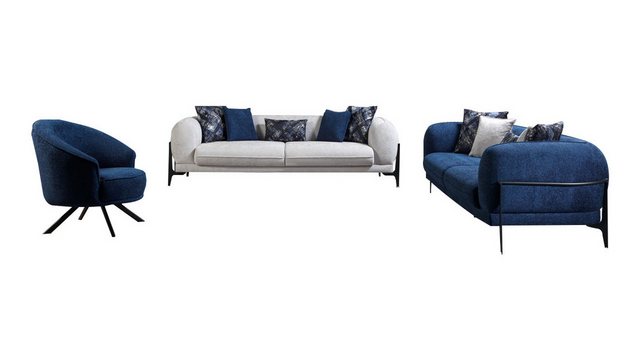 Xlmoebel Sofa Neues 3-teiliges blaues Sofaset aus modernem Leder mit 3+3+1, günstig online kaufen