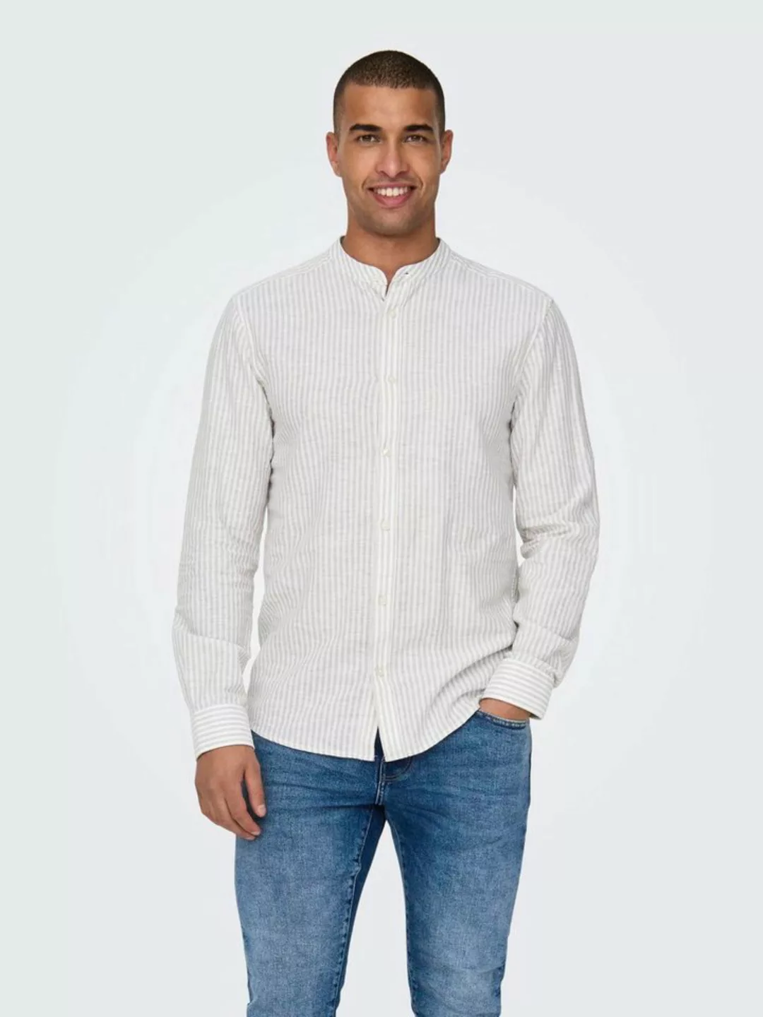 ONLY & SONS Langarmhemd ONSCAIDEN LS MAO STRIPE LINEN SHIRT NOOS günstig online kaufen