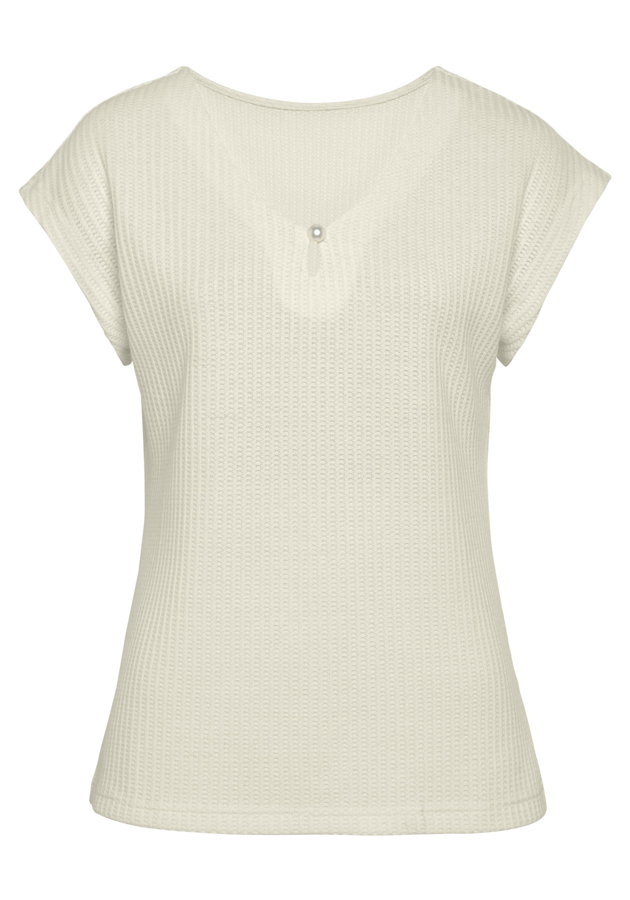LASCANA Kurzarmshirt "mit Zierperle", aus weicher Piqué-Qualität günstig online kaufen