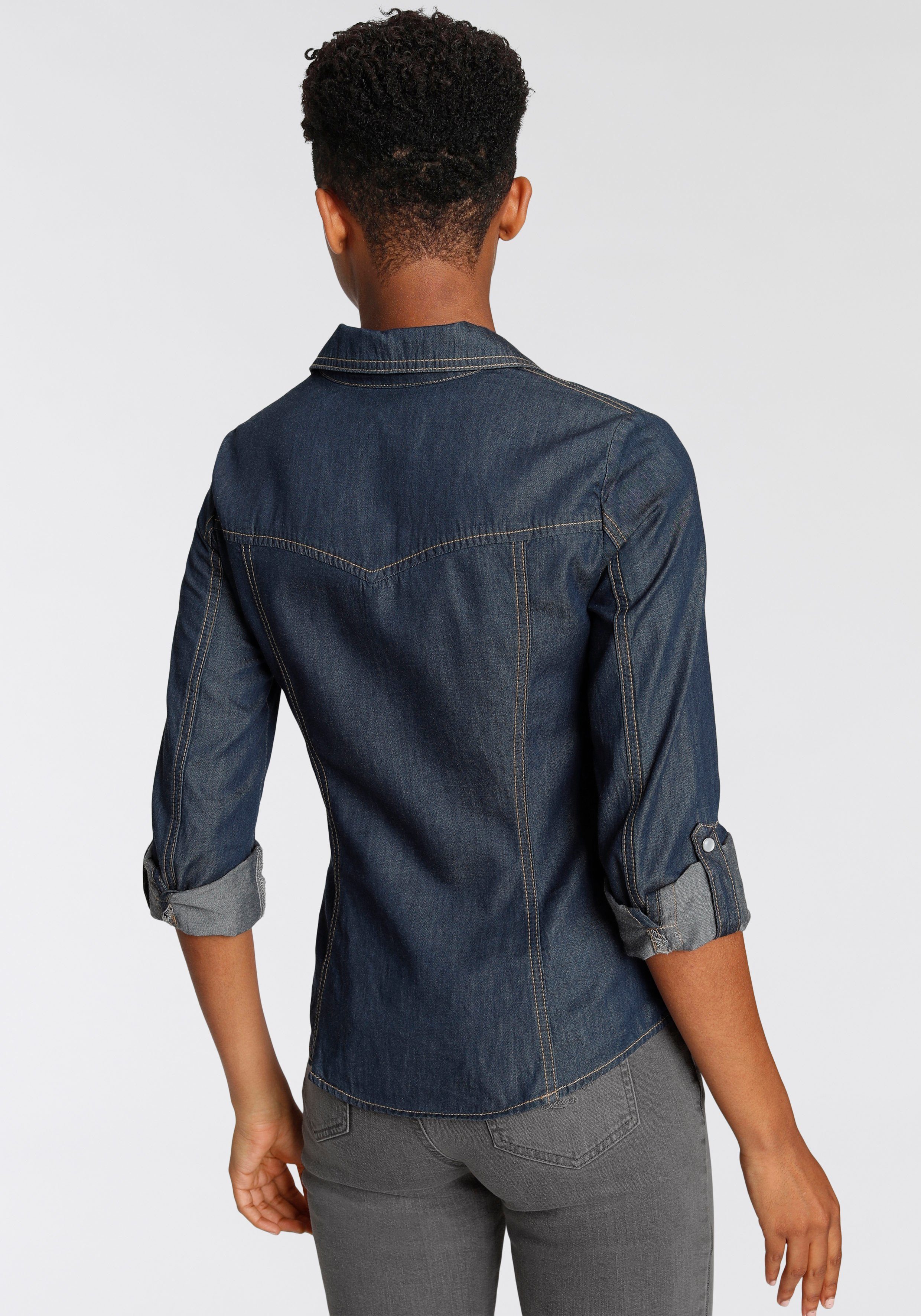 Arizona Jeansbluse mit Druckknöpfen in Perlmuttoptik günstig online kaufen